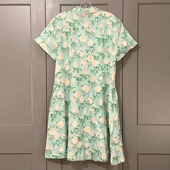 Hill House The Laura Dress Blue Roses Floral 100% Linen Button Down Large - Picture 2 of 10